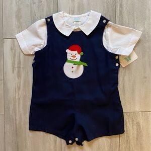 NWT Betti Terrell Boys Navy Blue Snowman Appliqué Shortall Set with Shirt boys 3